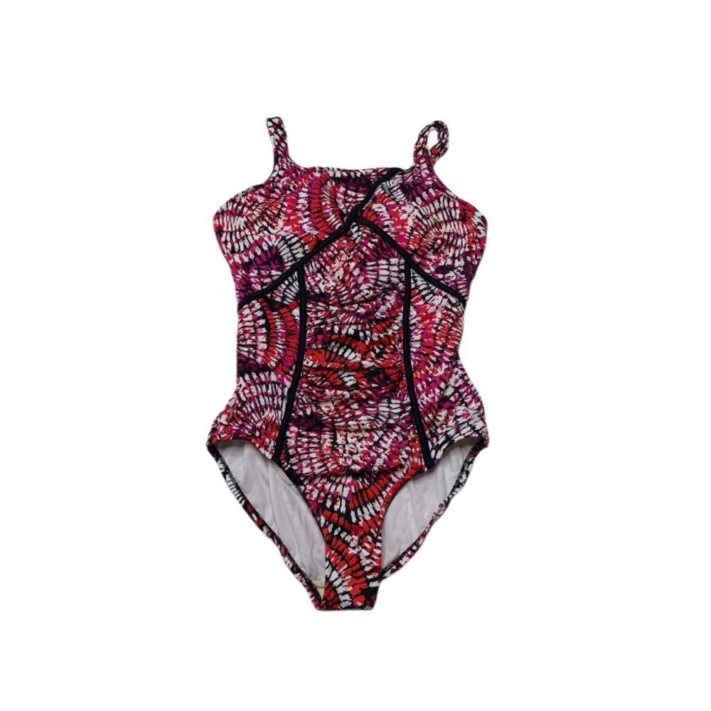 Chic Pink and Black One Piece Swimsuit with Adjustable Straps and built‎ in bra